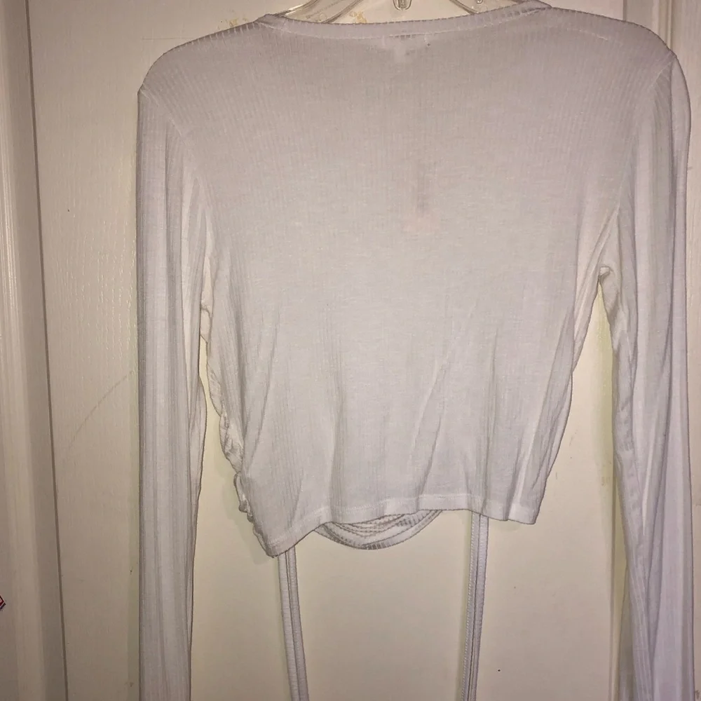 White Drawstring Front Rib-Knit Top - Picture 2 of 2